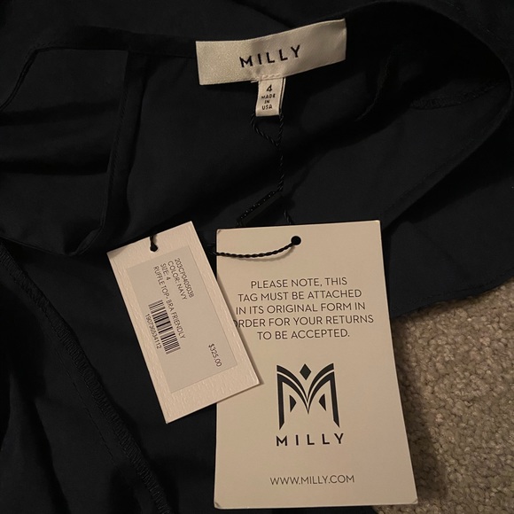 MILLY EXCLUSIVE POPLIN RUFFLE BLOUSE - Picture 3 of 3